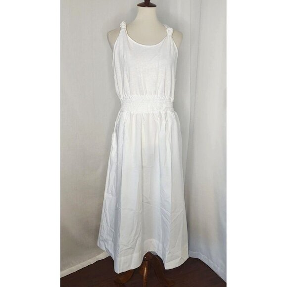 Joie Dress XL White Linen Cotton Kenzie Twist Strap Midi Summer - Picture 6 of 12